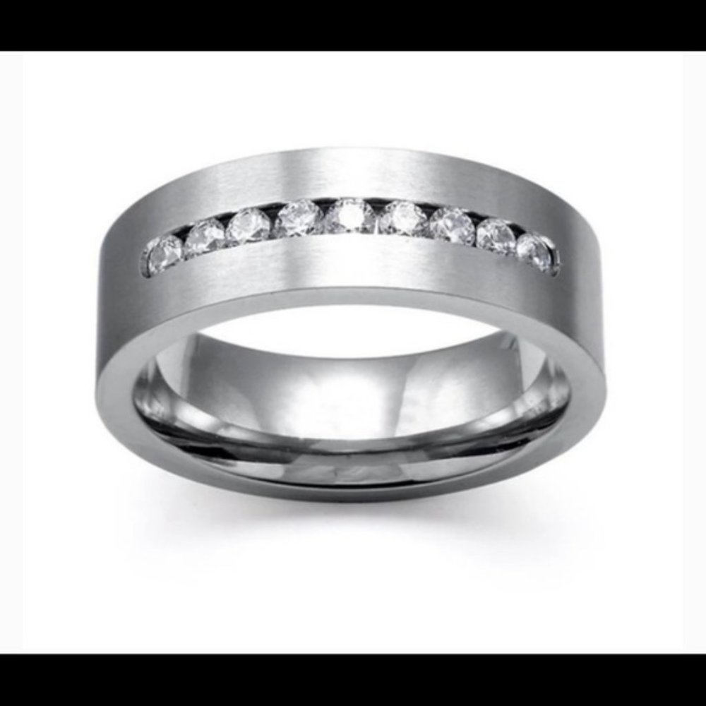 Stainless Steel Simple Crystal Zirc mens ring SIZE